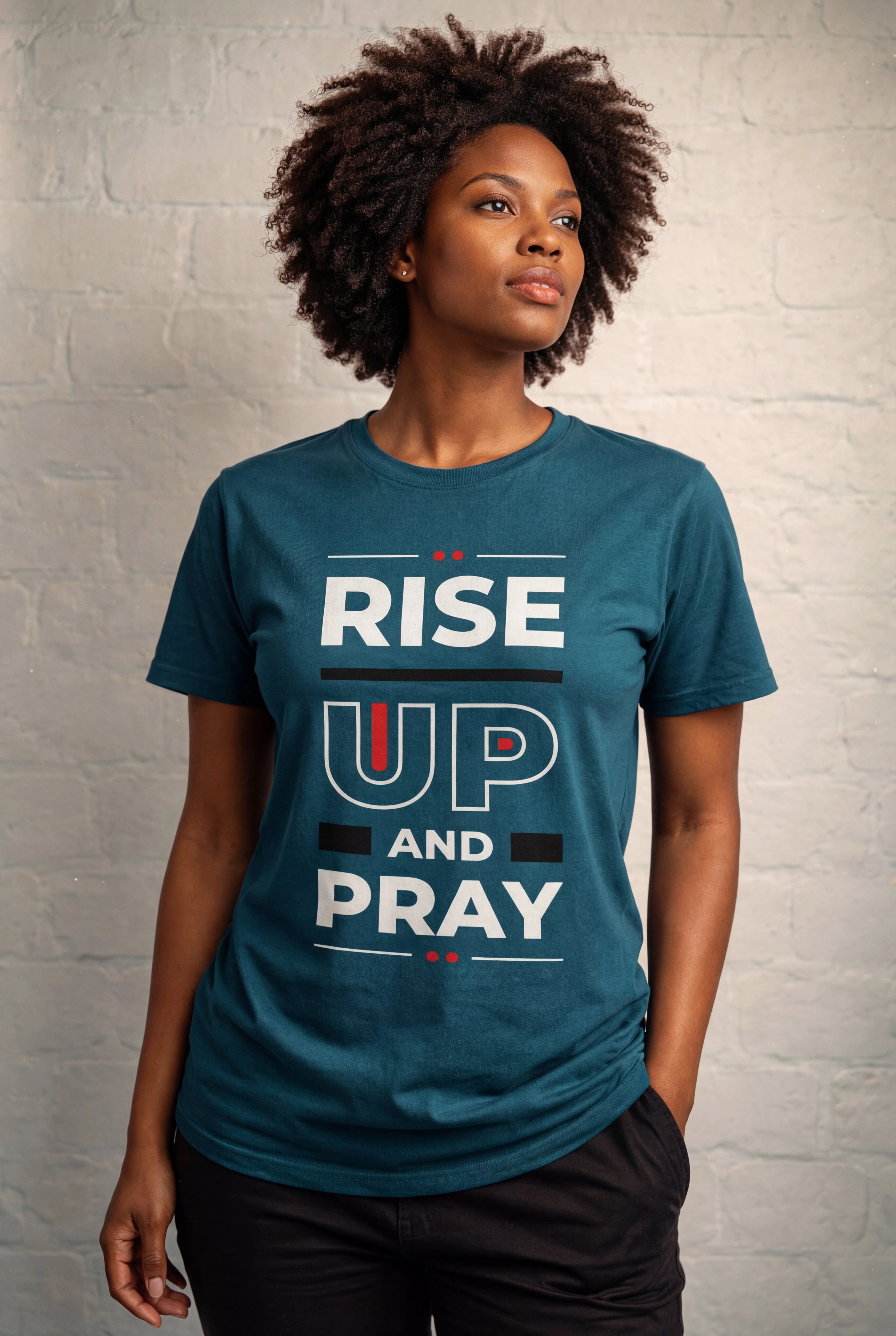 Woman in Blue Tee